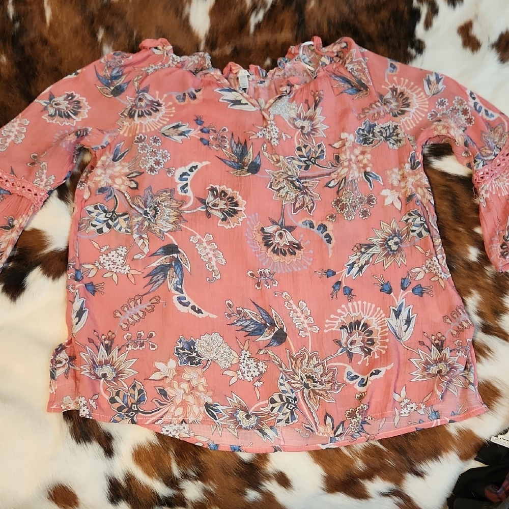 Spense Pink Coral Floral Blouse Lightweight Blouse Sz XL